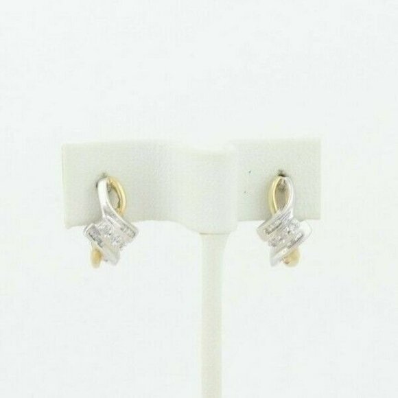 10k Yellow Gold Diamond Earrings J Hoop Earrings  .25 tcw hoops - Picture 4 of 9